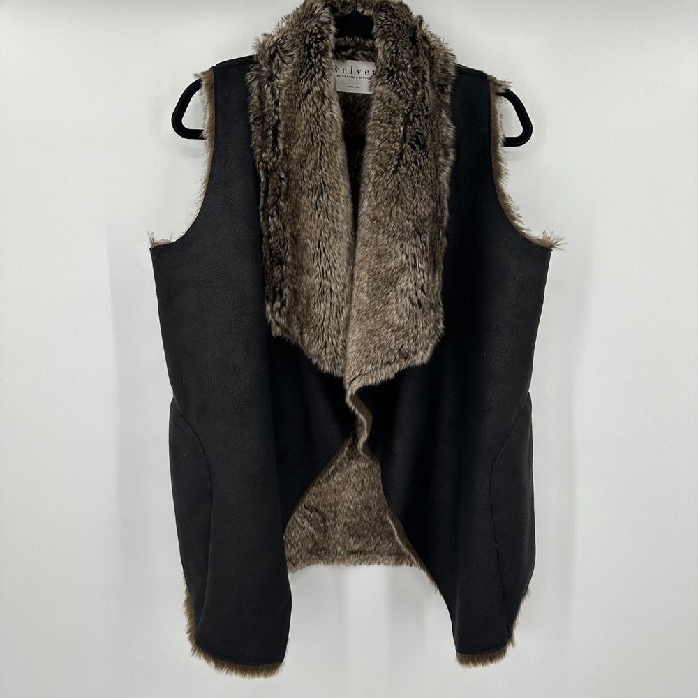 Velvet by Graham Spencer Faux Suede Fur Black Vest Boho Chic Western Women's XS